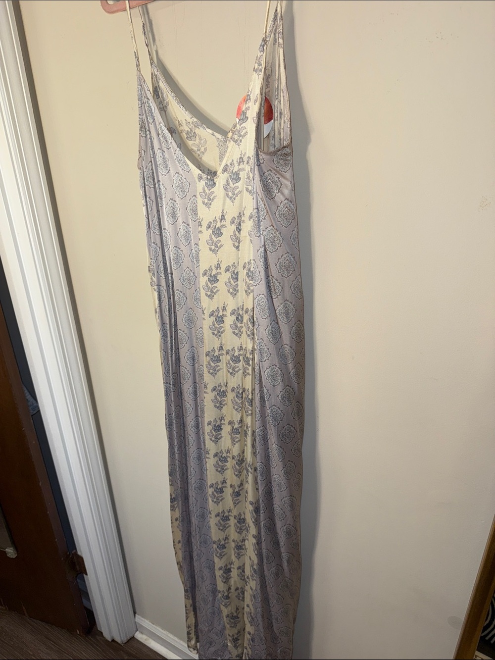 Lovestitch Sleeveless Sateen Floral Panel Maxi Dress in Light Blue and Cream